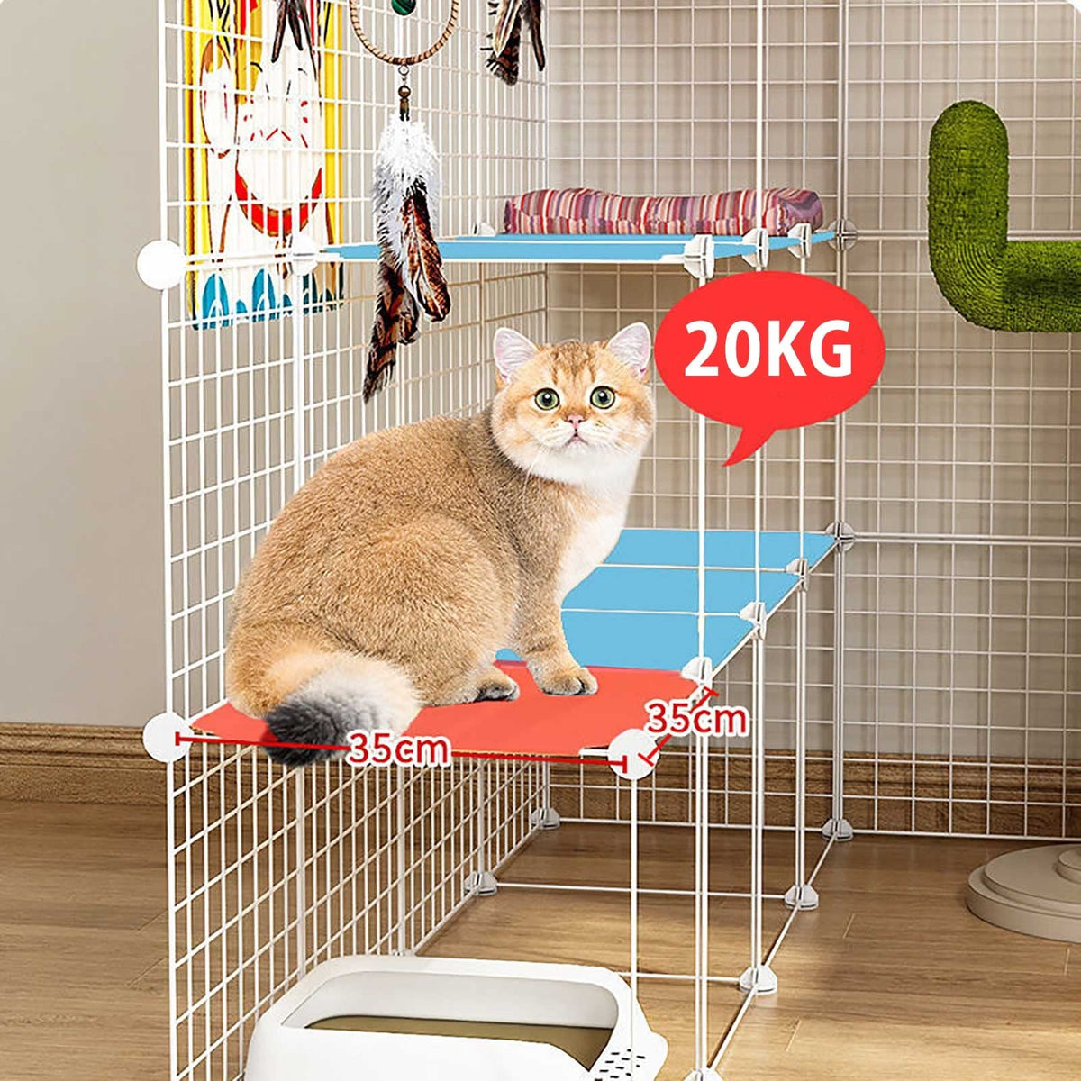 Large Cat Cage Indoor Cat Playpen Detachable Metal Cat Kennels with Ramp Ladders Hammock and Bed Black J394783