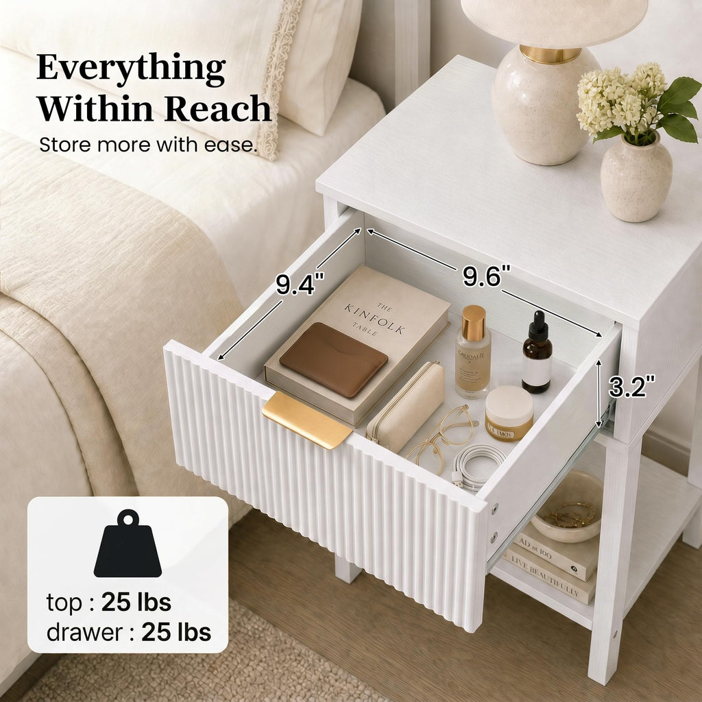 White Nightstand with Drawer and Open Shelf I38172