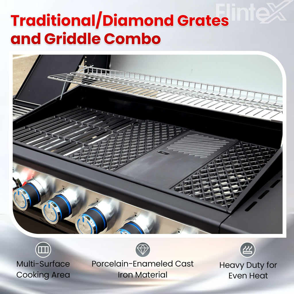 6-Burner Propane Gas Grill with Cast Iron Grates & Griddle, 54,600 BTU, Black Z25213