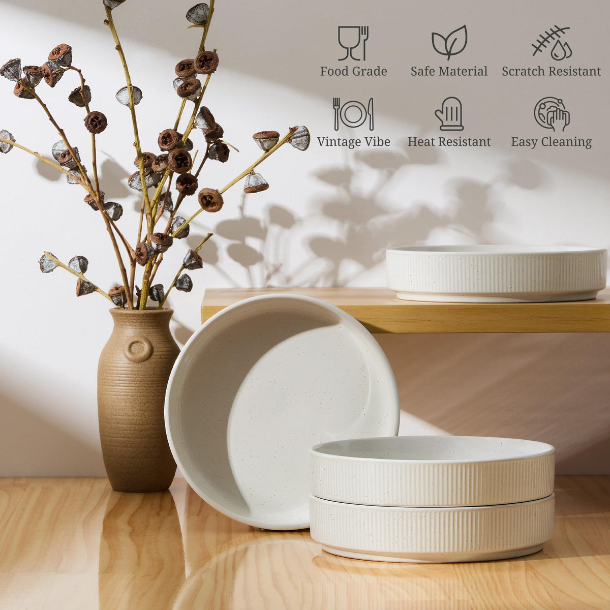Pasta Bowls Set of 4, 35oz Ceramic, White, 8" D718