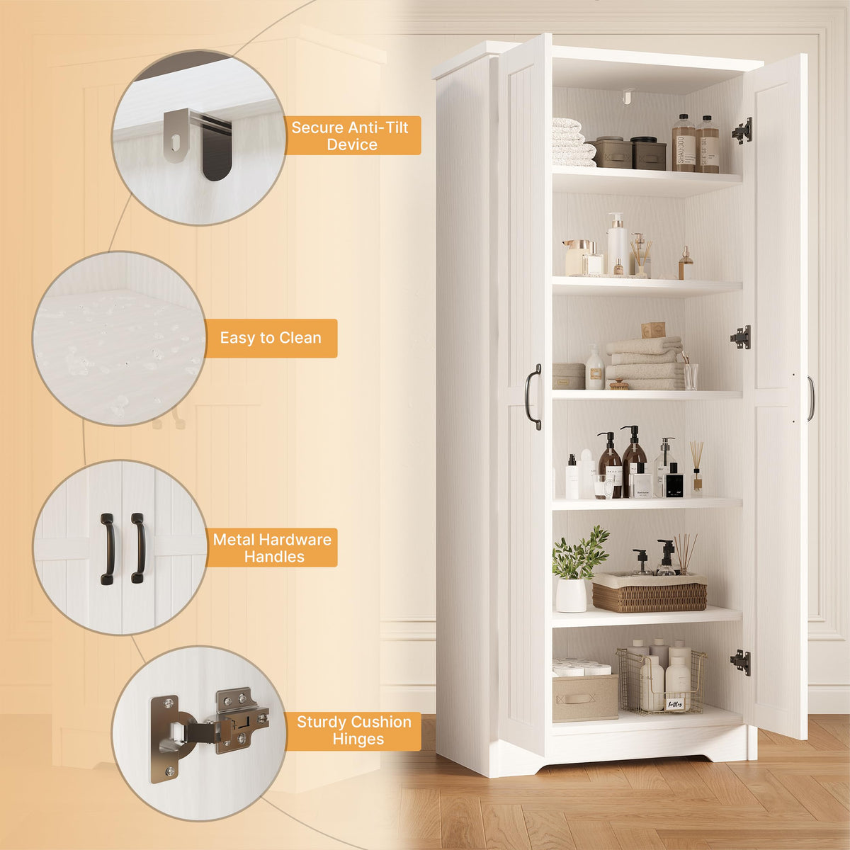 70" Tall Wood Storage Cabinet with 6 Adjustable Shelves V874460