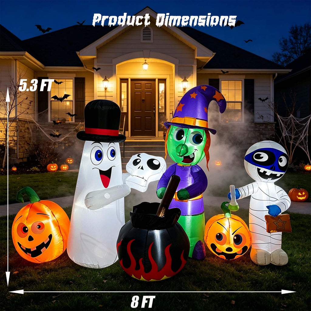 8 FT Halloween Inflatable Witch Ghost Mummy Combo Decorations E9380