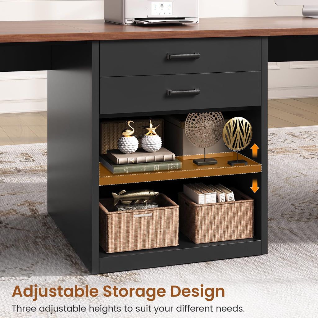 90.5" 2 Person Computer Desk with Storage Drawers Black C839703