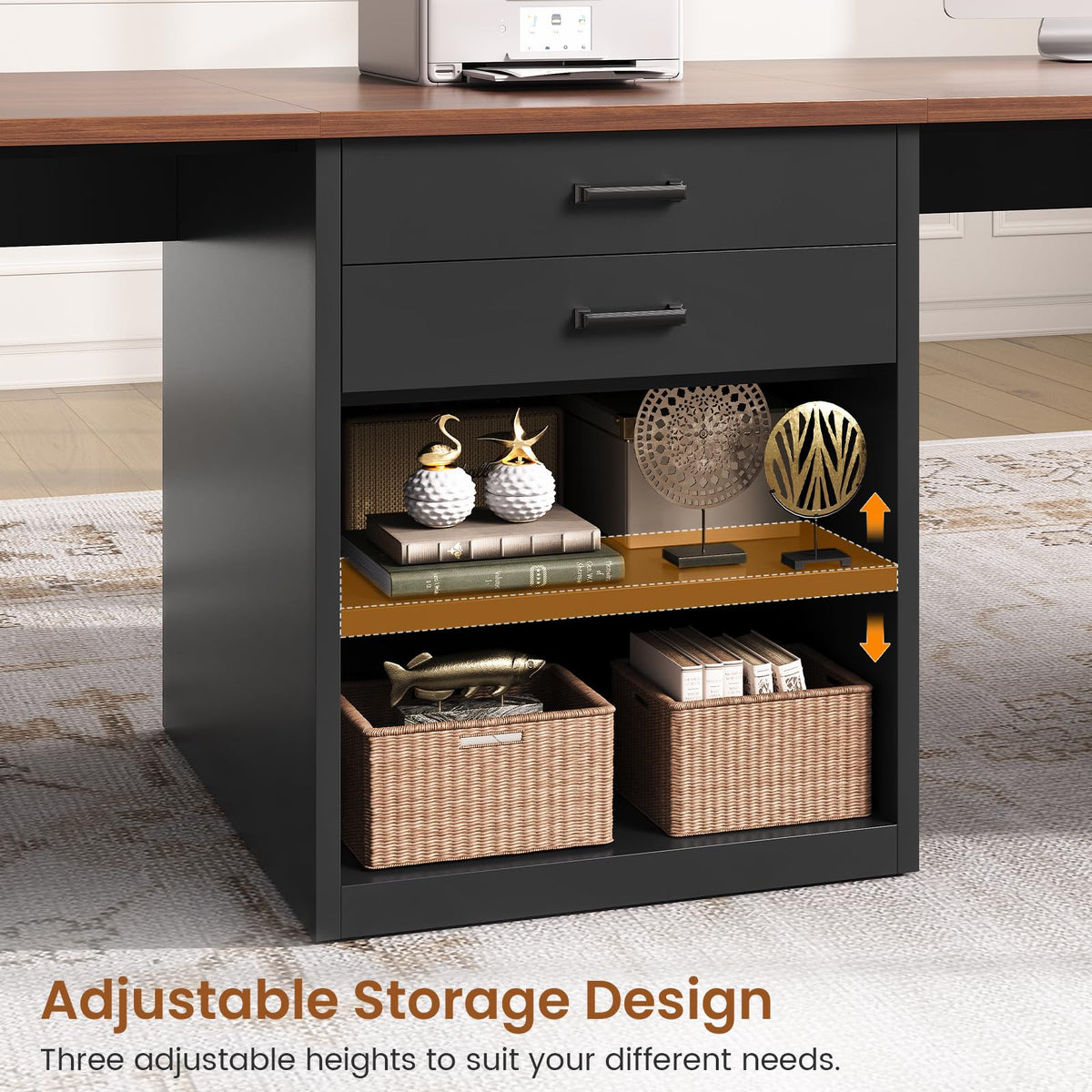 90.5" 2 Person Computer Desk with Storage Drawers Black C839703