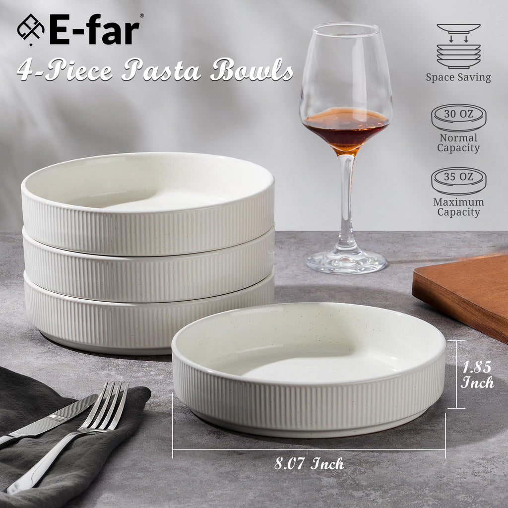 Pasta Bowls Set of 4, 35oz Ceramic, White, 8" D718