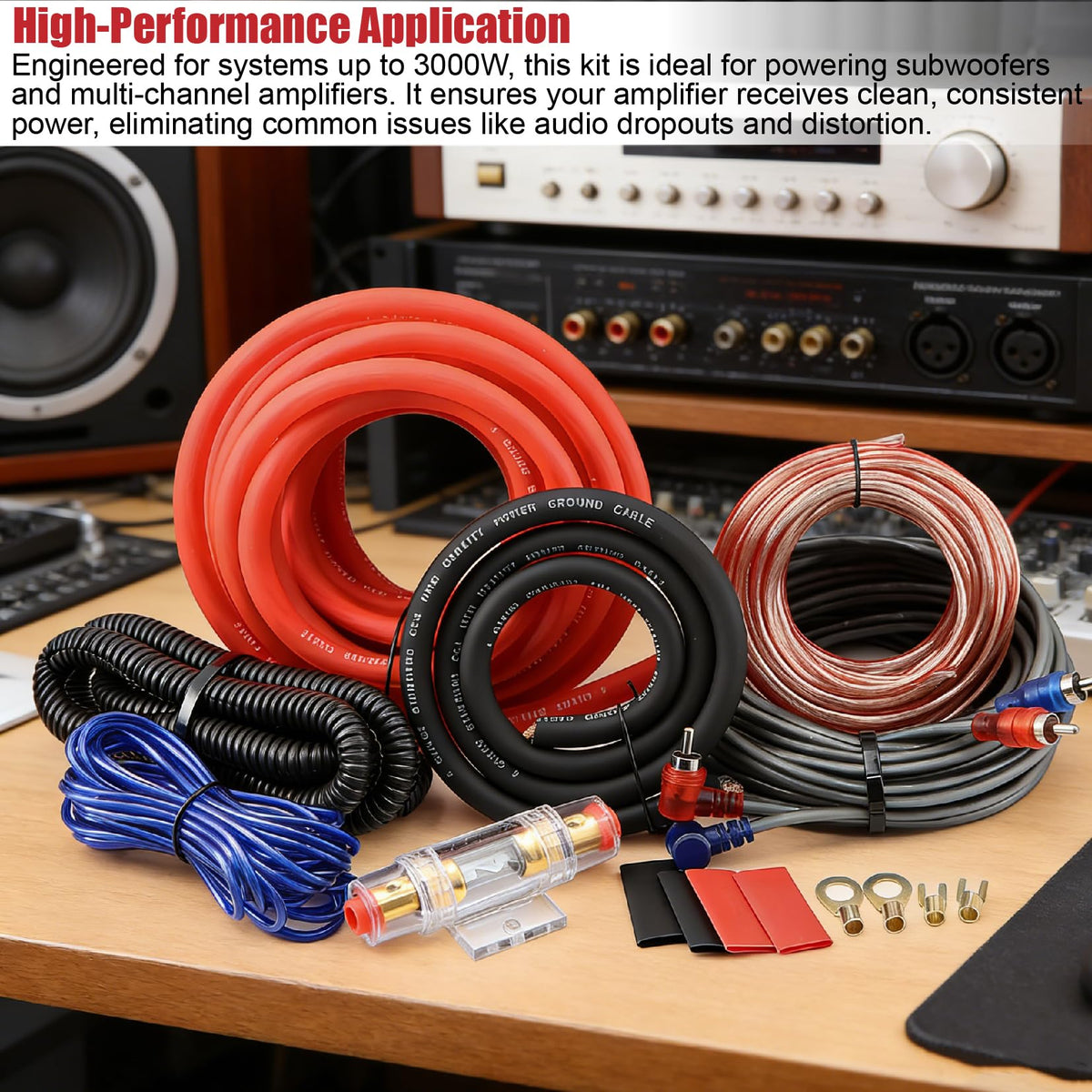 4 Gauge Audio Amplifier Wiring Kit 1200W CCA with Fuse & RCA B95194