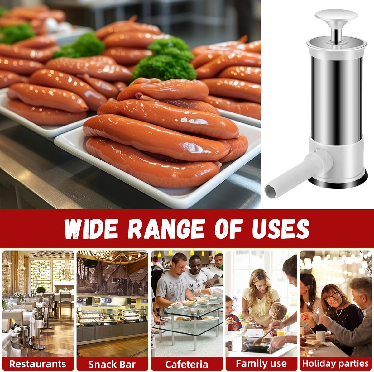 2.2lb Stainless Steel Sausage Stuffer with 4 Stuffing Tubes H744