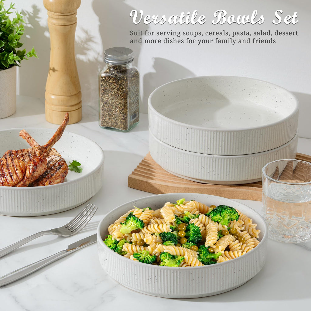 Pasta Bowls Set of 4, 35oz Ceramic, White, 8" D718
