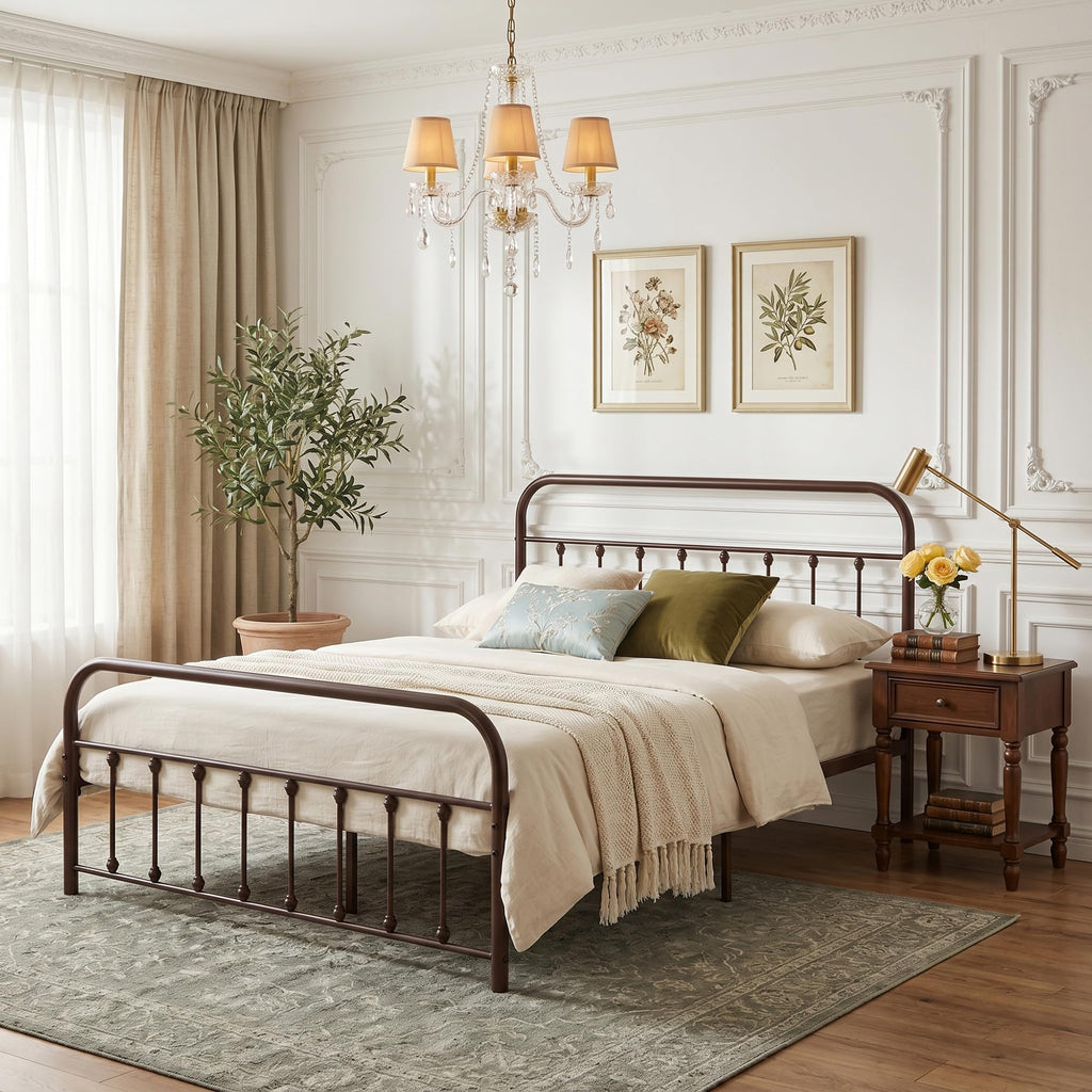 Full Size Metal Bed Frame with Headboard and Footboard C8315