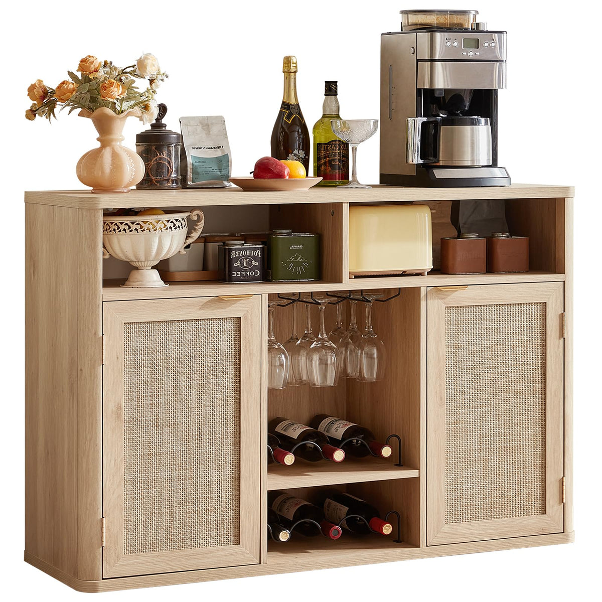 Rattan Wine Bar Cabinet with Storage P72823