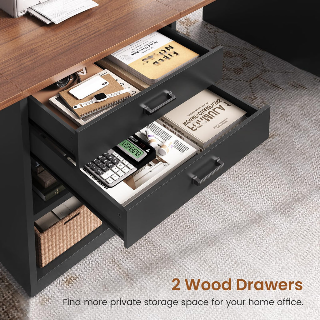 90.5" 2 Person Computer Desk with Storage Drawers Black C839703