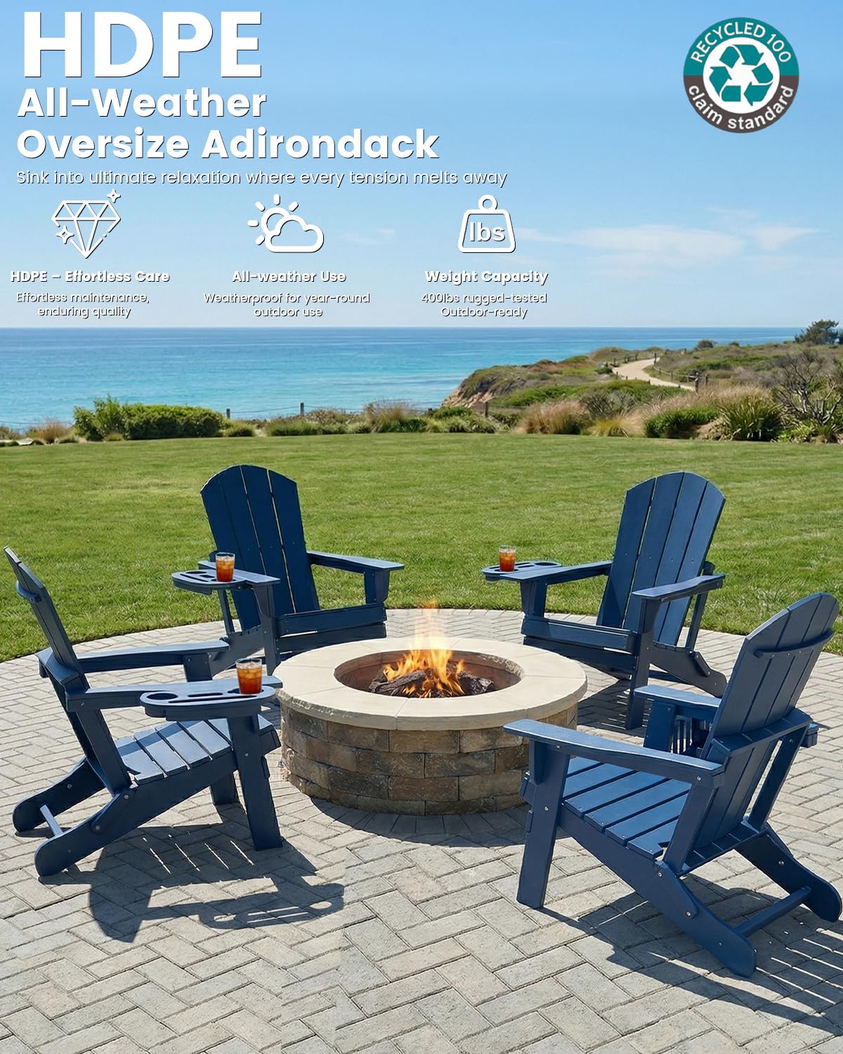 Folding Adirondack Chair Set of 8 with Cup Holder F751625
