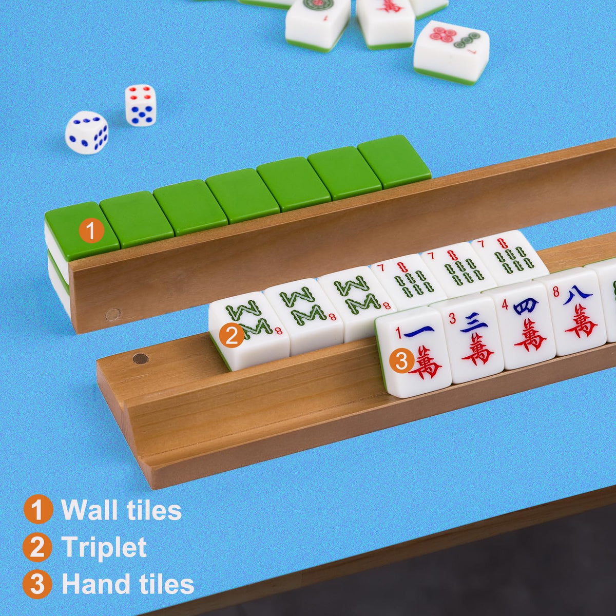 Wooden Mahjong Racks Set with Magnetic Pushers, 4 Racks & 4 Pushers V5798