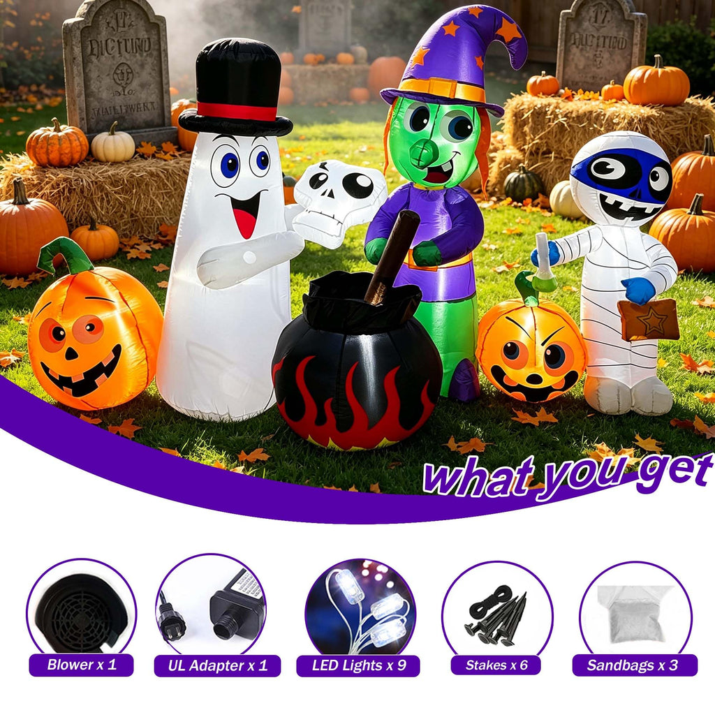 8 FT Halloween Inflatable Witch Ghost Mummy Combo Decorations E9380