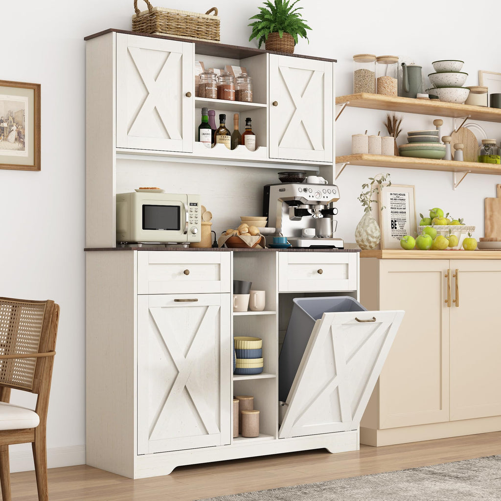 White Kitchen Pantry Storage Cabinet with Power Outlets and Two Drawers X18964