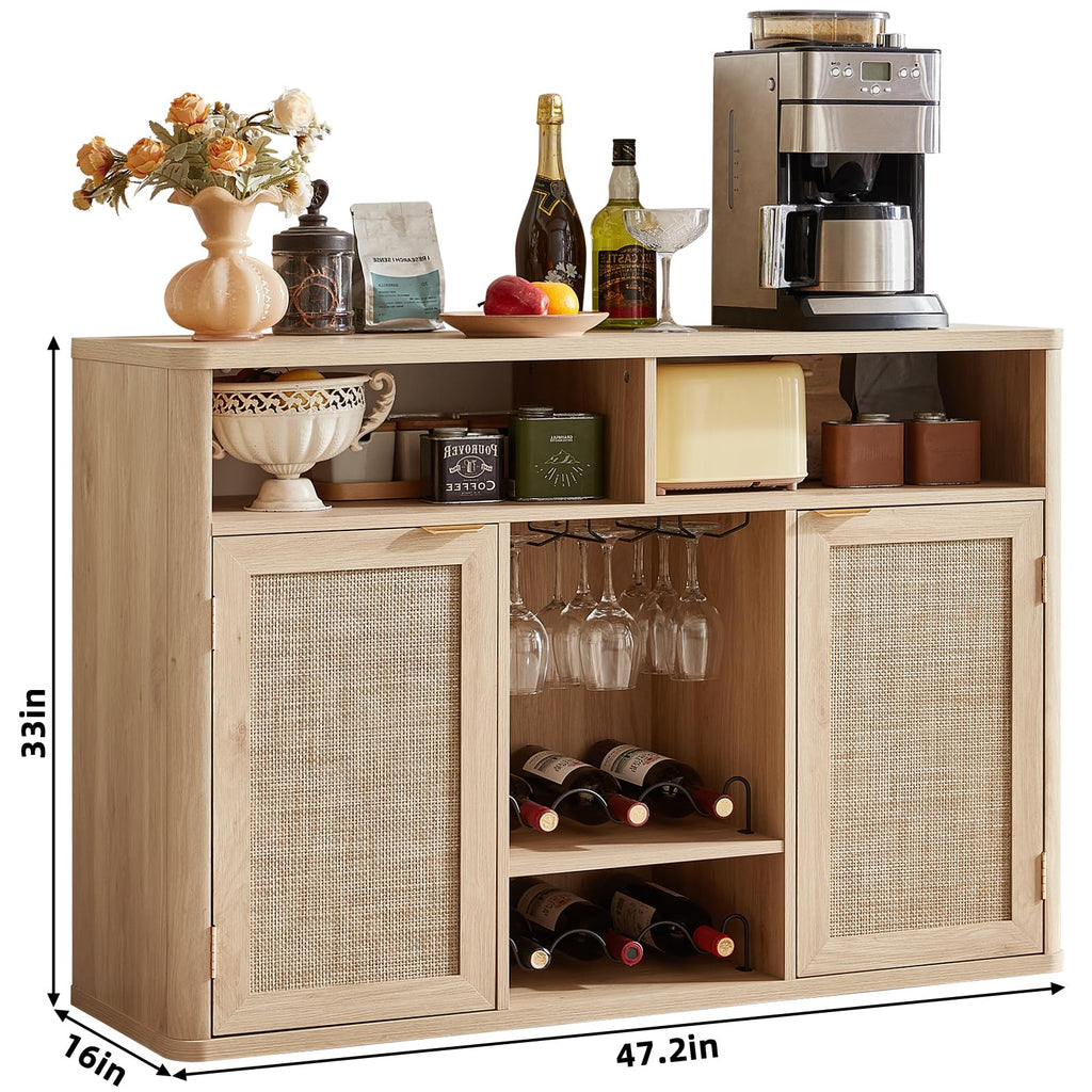 Rattan Wine Bar Cabinet with Storage P72823
