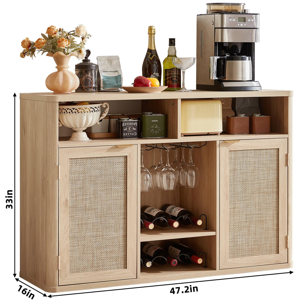 Rattan Wine Bar Cabinet with Storage P72823