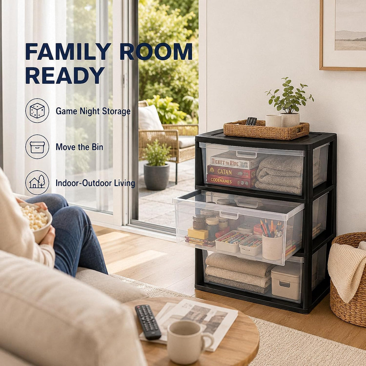 Black 3 Drawer Plastic Storage Tower K61155