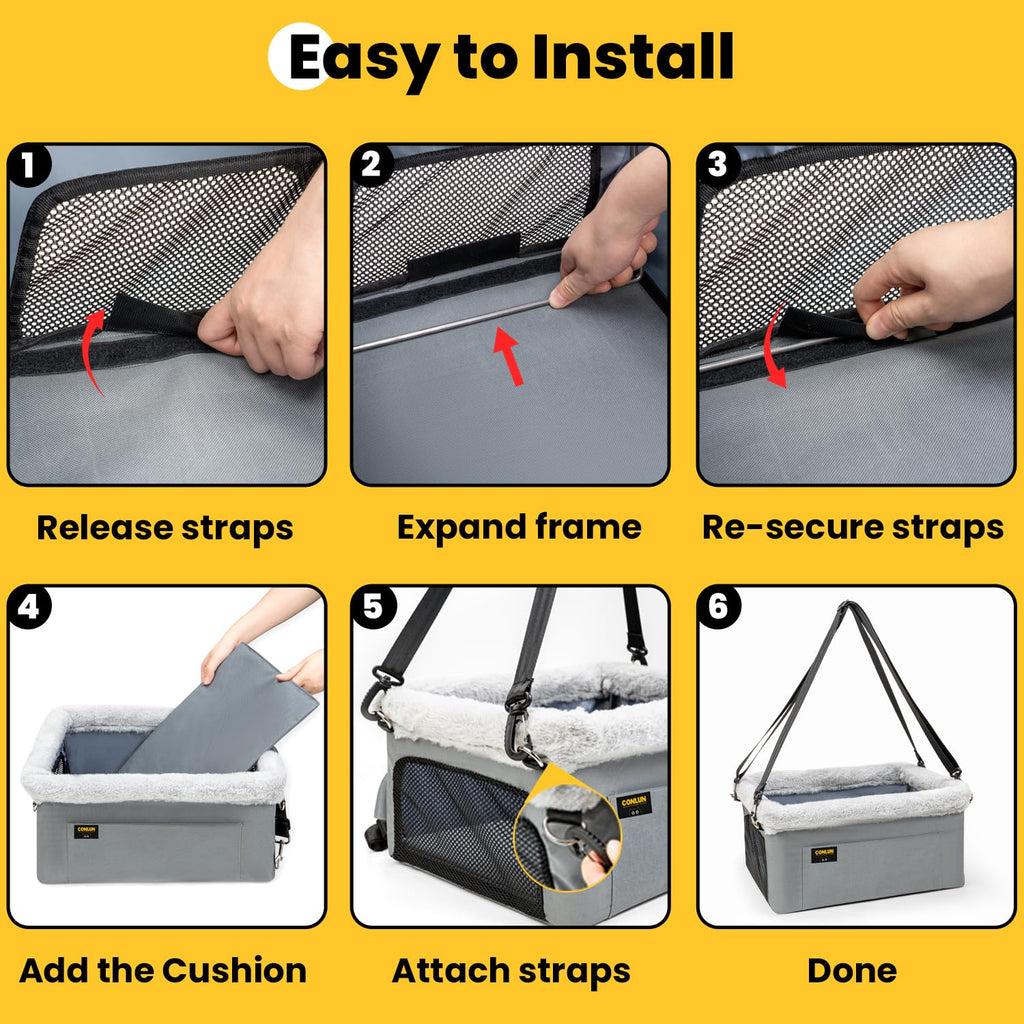 Dog Car Seat Booster Steel Frame Grey X475269