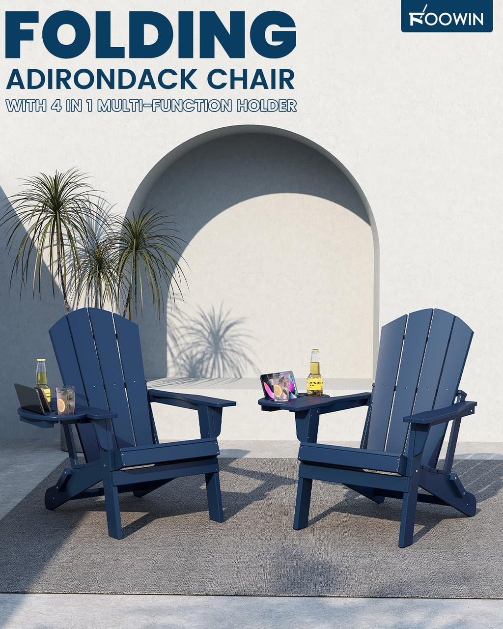 Folding Adirondack Chair Set of 8 with Cup Holder F751625