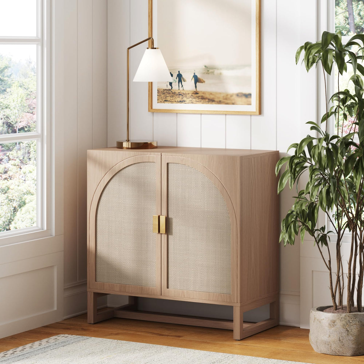 Mid-Century Modern Wood Storage Cabinet with Doors Z868