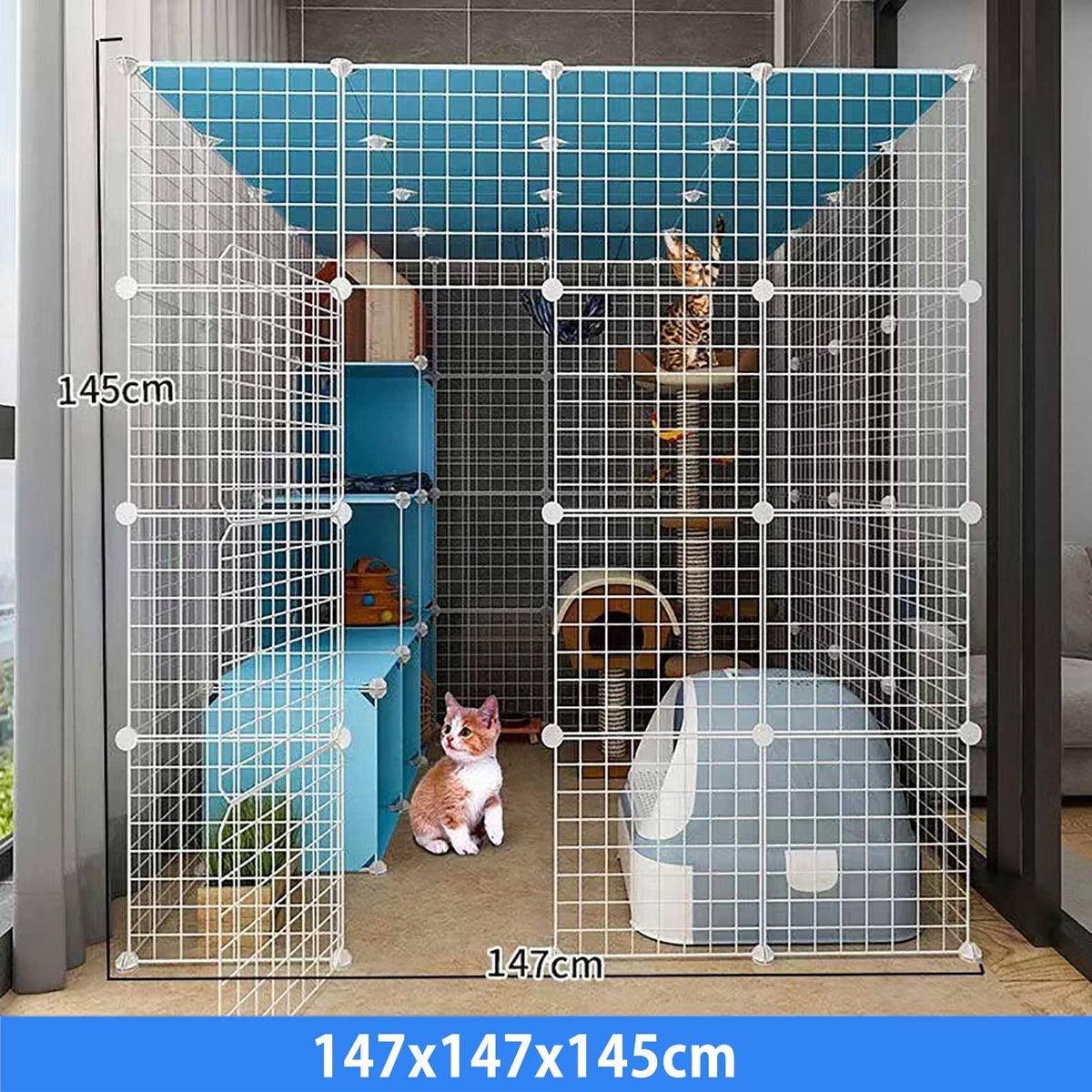 Large Cat Cage Indoor Cat Playpen Detachable Metal Cat Kennels with Ramp Ladders Hammock and Bed Black J394783