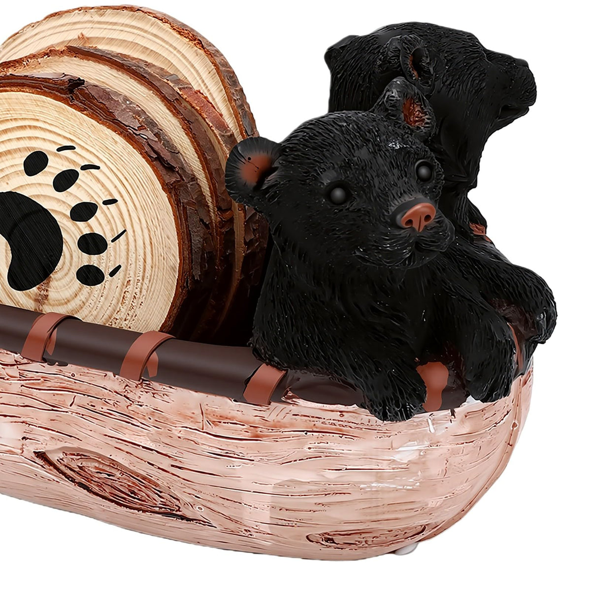 Black Bear Coaster Set with Canoe Holder N589855