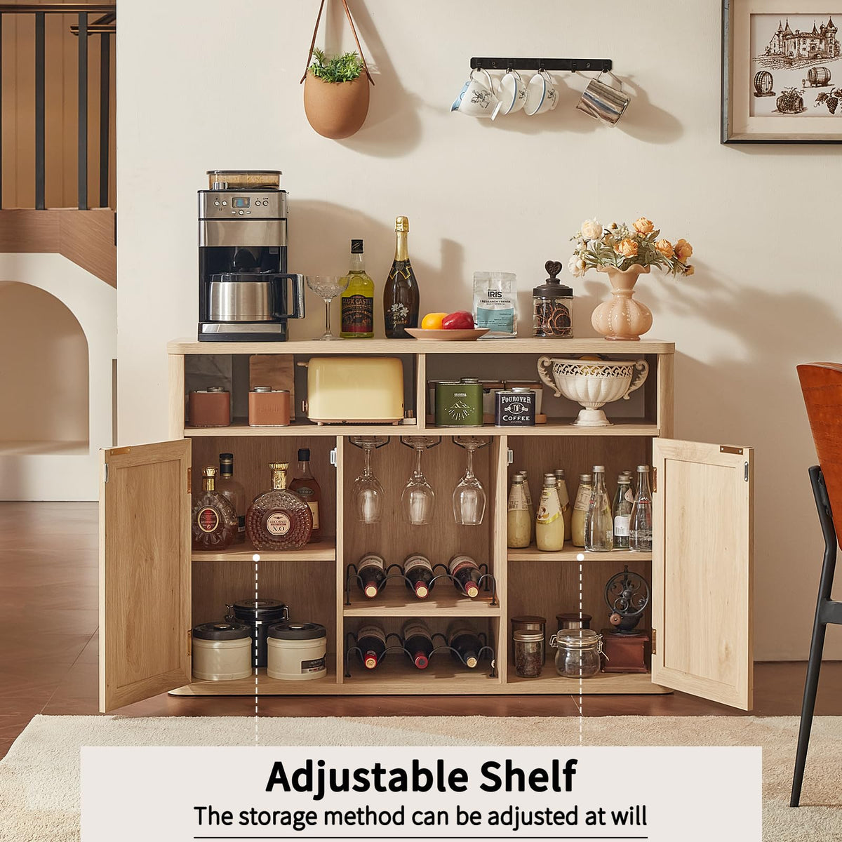 Rattan Wine Bar Cabinet with Storage P72823