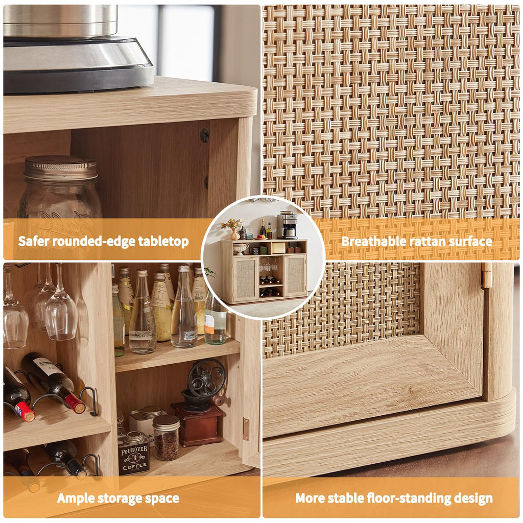 Rattan Wine Bar Cabinet with Storage P72823