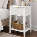 White Nightstand with Drawer and Open Shelf I38172