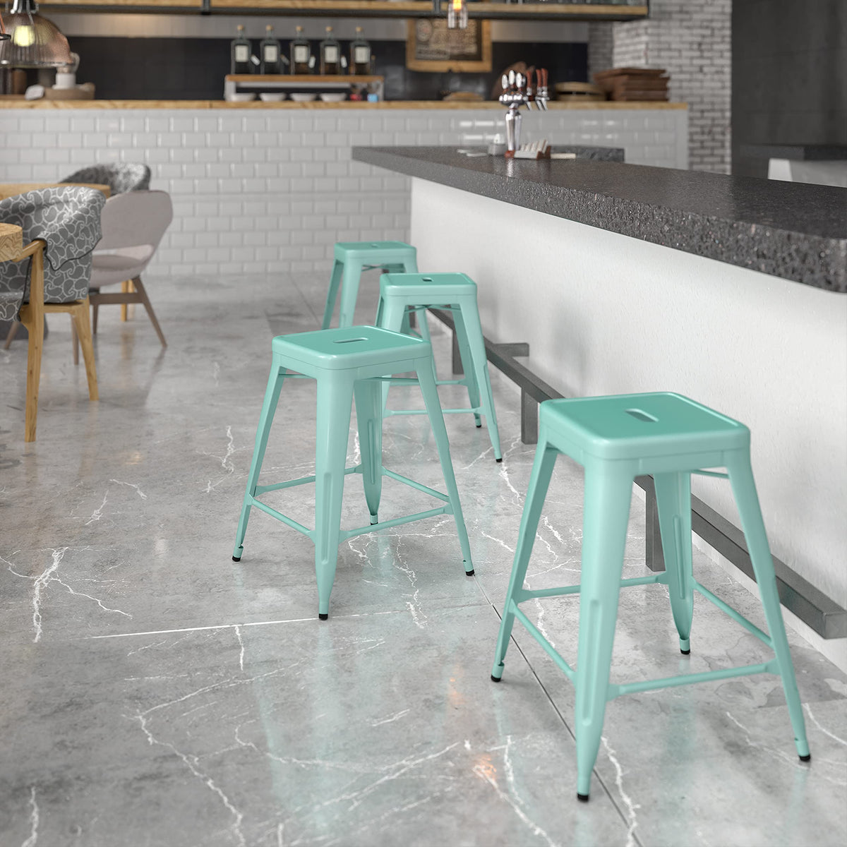 Mint Green Indoor-Outdoor Counter Height Stool D73741