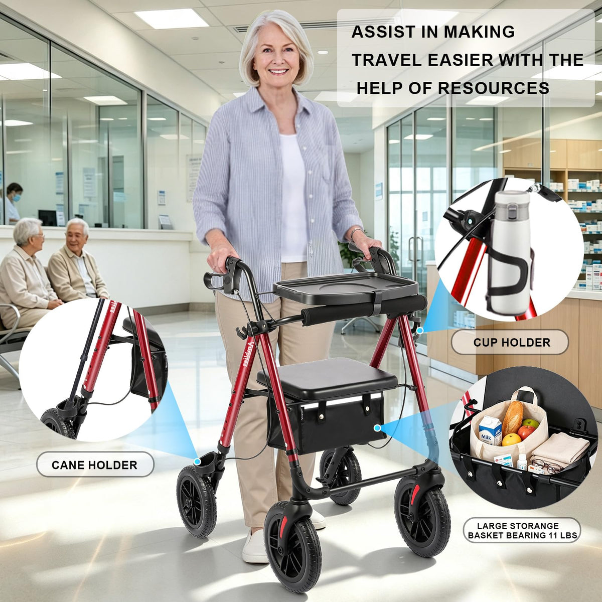 Foldable Rollator Walker with Seat & Tray K716