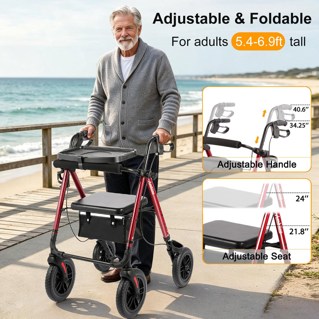 Foldable Rollator Walker with Seat & Tray K716