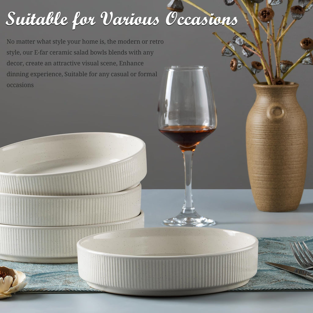 Pasta Bowls Set of 4, 35oz Ceramic, White, 8" D718