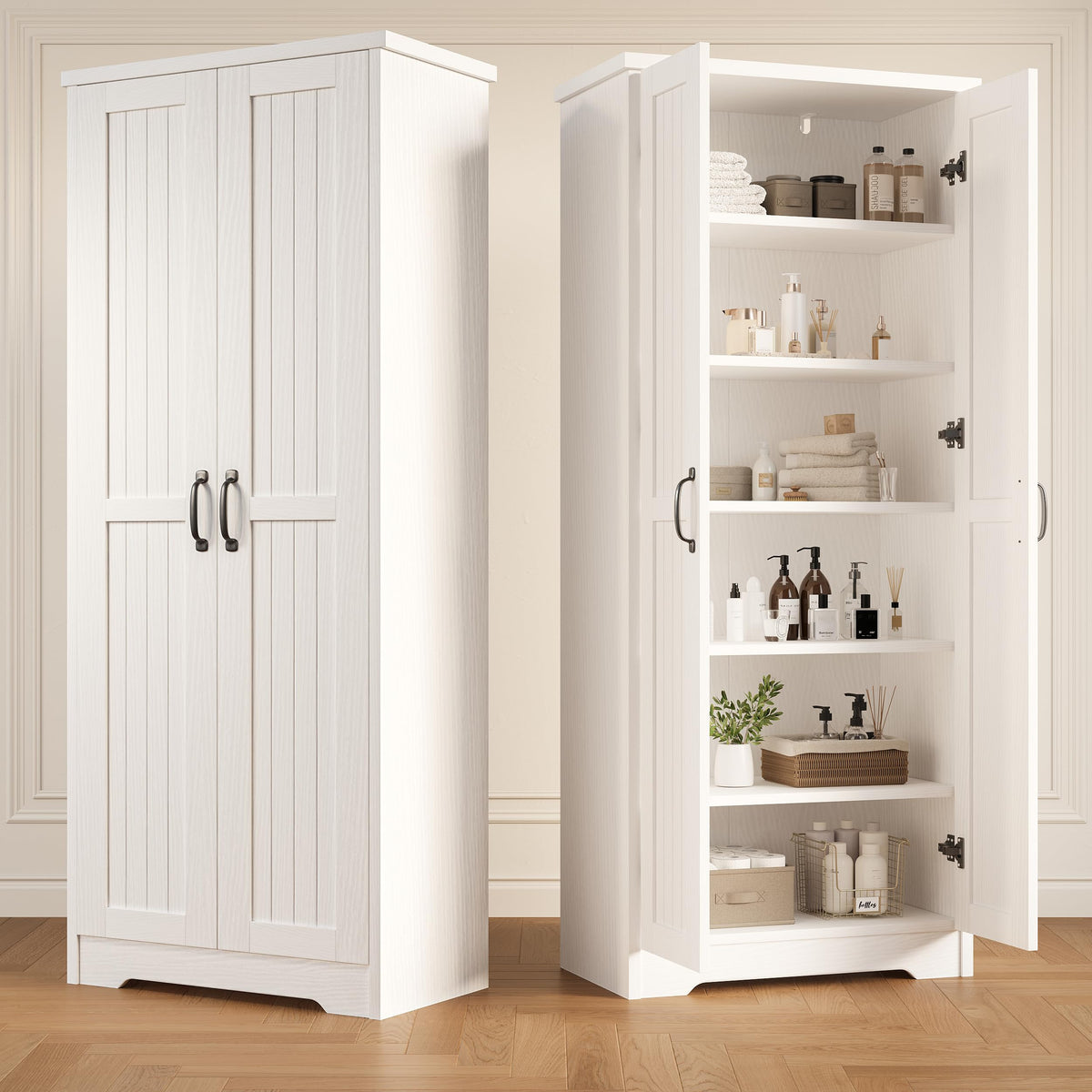 70" Tall Wood Storage Cabinet with 6 Adjustable Shelves V874460