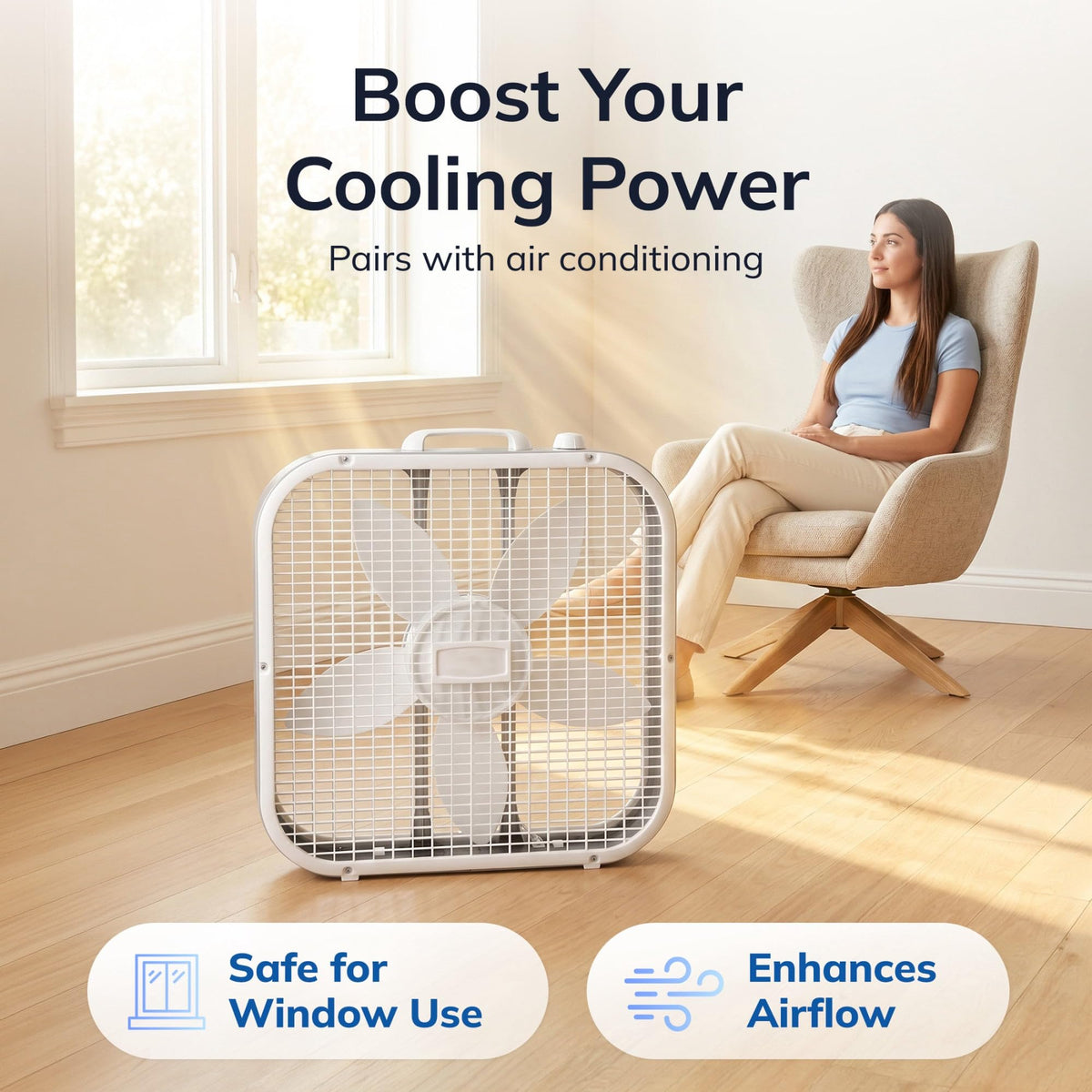 20" Classic Box Fan with 3 Speeds, White X914