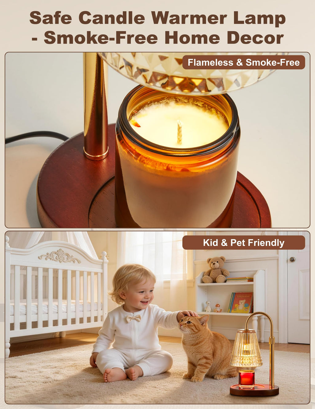 Candle Warmer Lamp with Dimmer & Timer, Adjustable Height, Amber-gold K66013