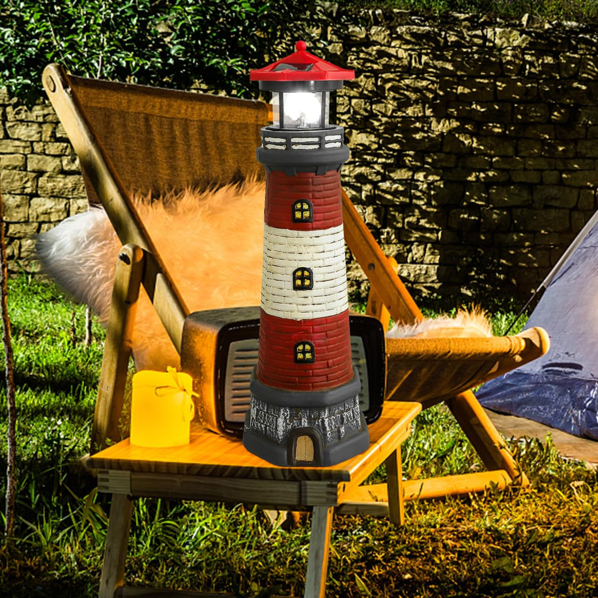 Solar Powered Lighthouse Statue Garden Decor A39240