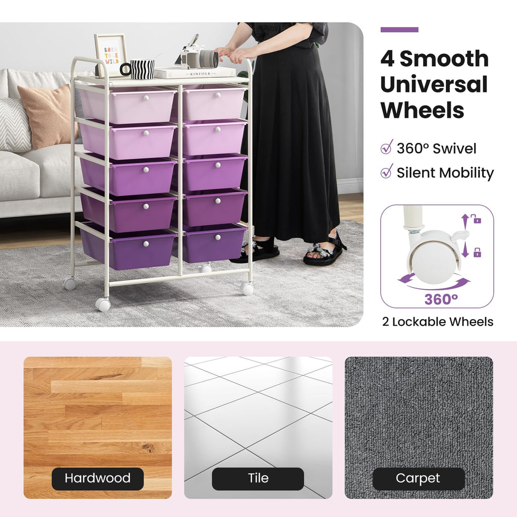 10 Drawer Rolling Storage Cart with Metal Frame K569