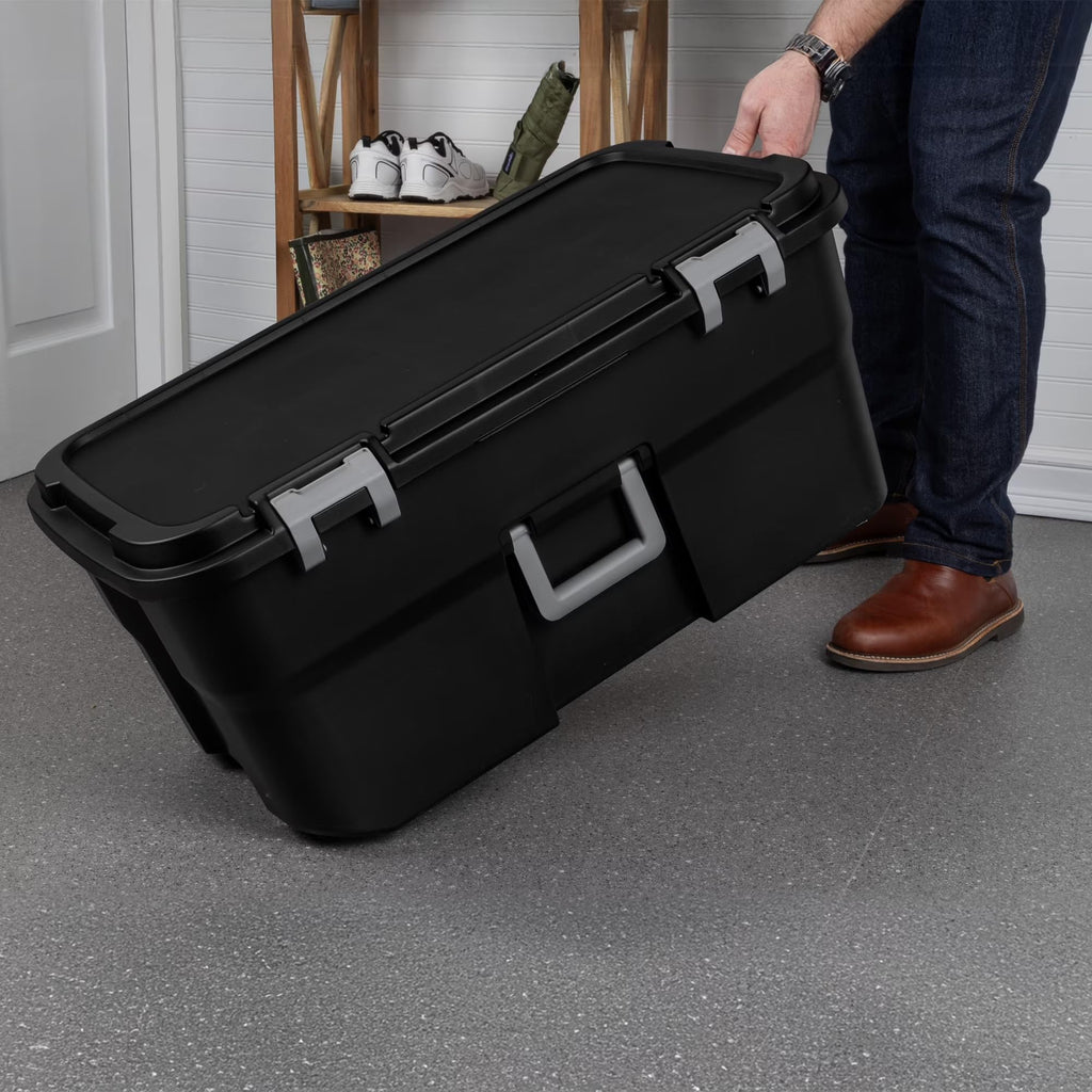 22 Gallon Black Wheeled Plastic Storage Trunk with Lids N21399