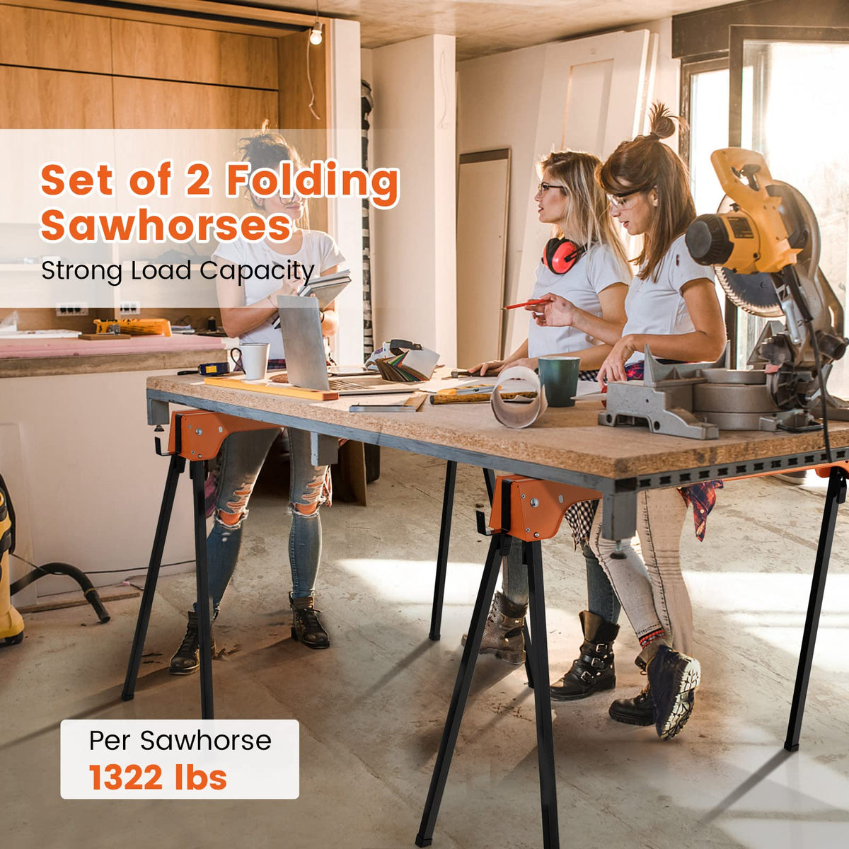 Folding Saw Horses 2 Pack 2644 LBS Capacity with Hooks F5096