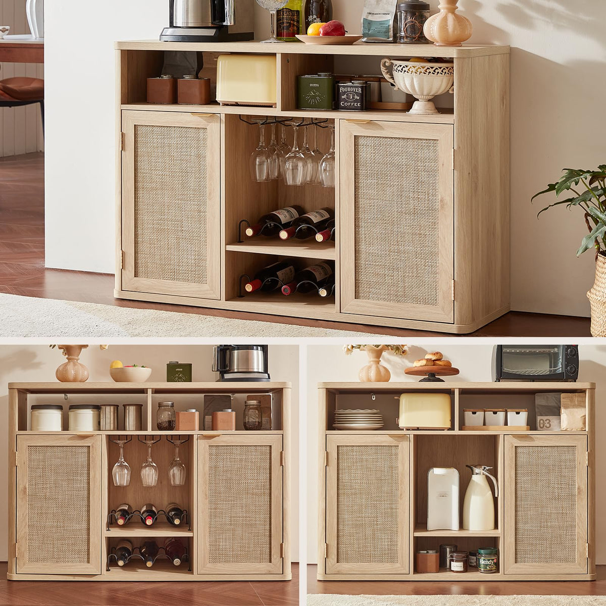 Rattan Wine Bar Cabinet with Storage P72823