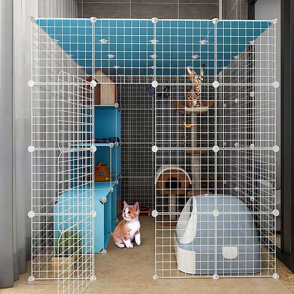 Large Cat Cage Indoor Cat Playpen Detachable Metal Cat Kennels with Ramp Ladders Hammock and Bed Black J394783