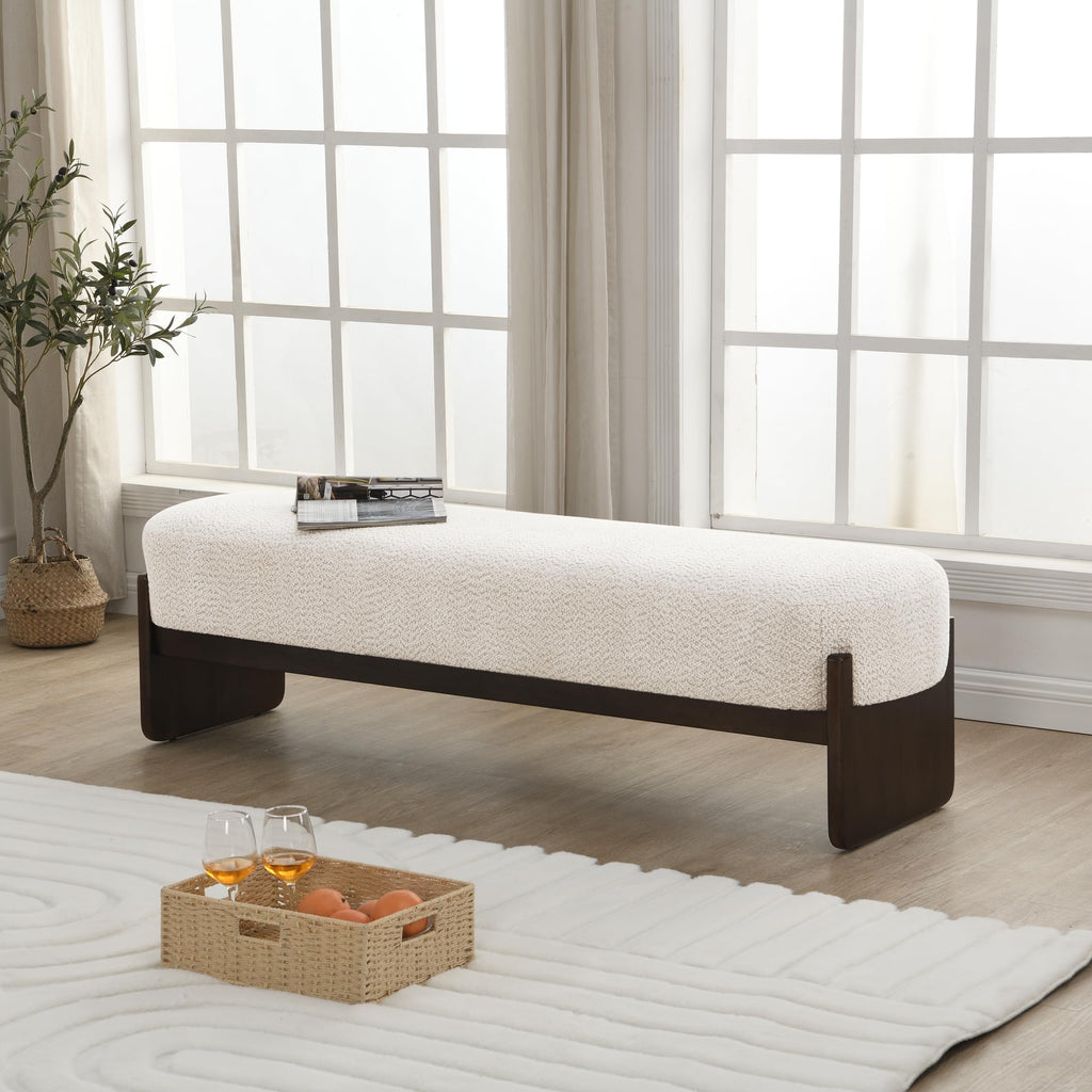 Beige Brown Loop Yarn Fabric Ottoman Bench Z324