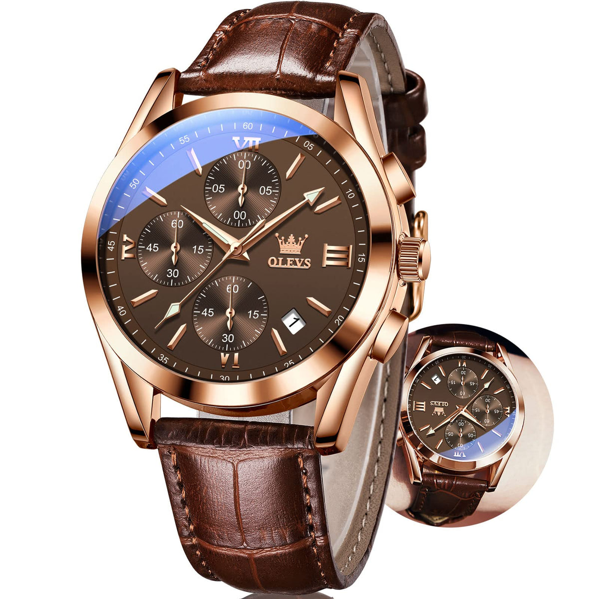 Mens Leather Quartz Brown Wrist Watch B45720