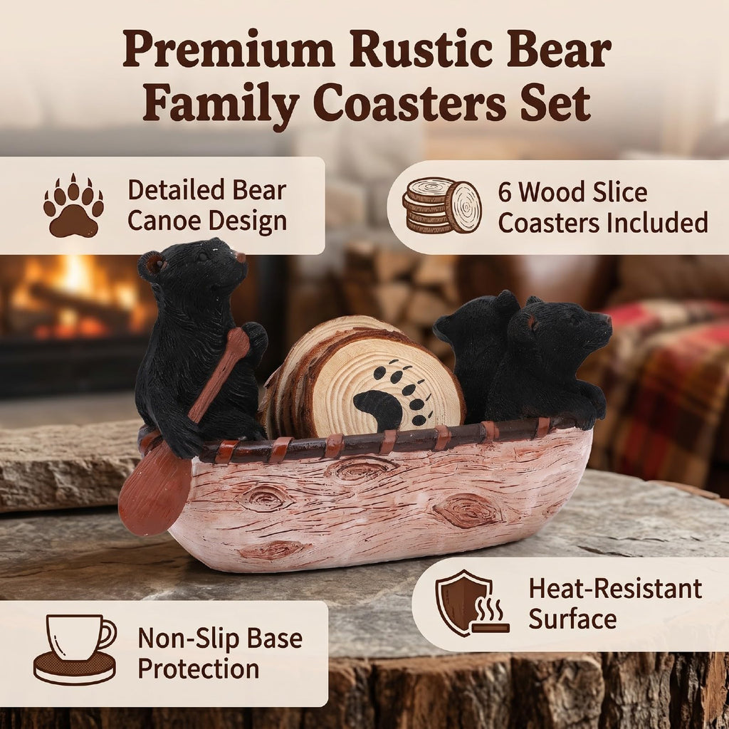 Black Bear Coaster Set with Canoe Holder N589855