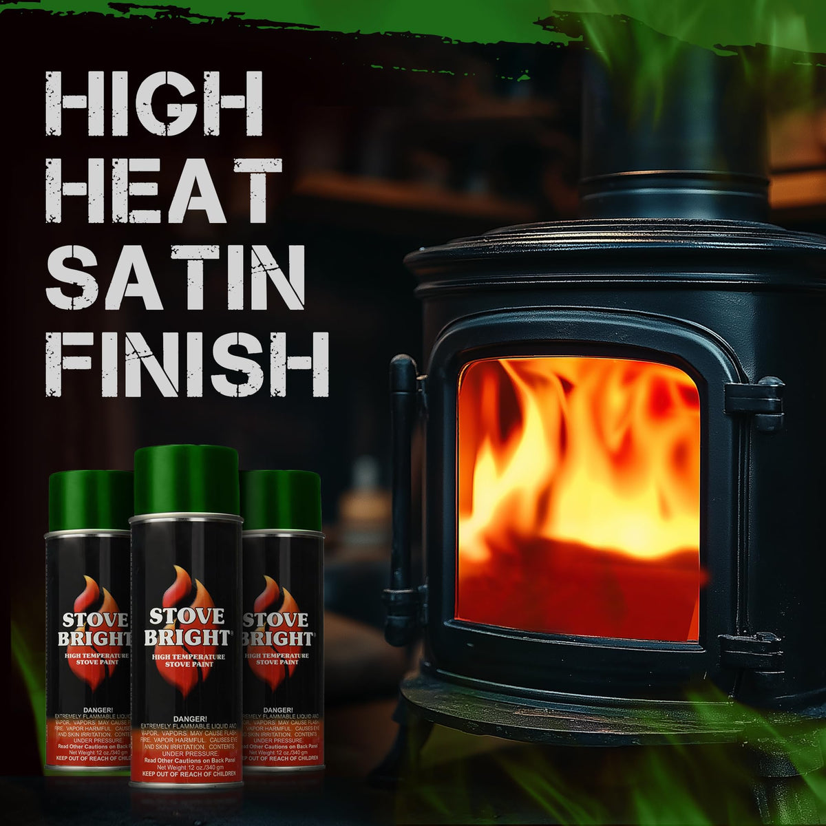 High Temp Satin Spray Paint for Metal, Forest Green, 12 Oz X66550