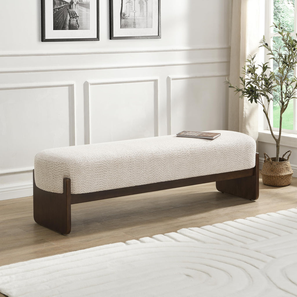 Beige Brown Loop Yarn Fabric Ottoman Bench Z324