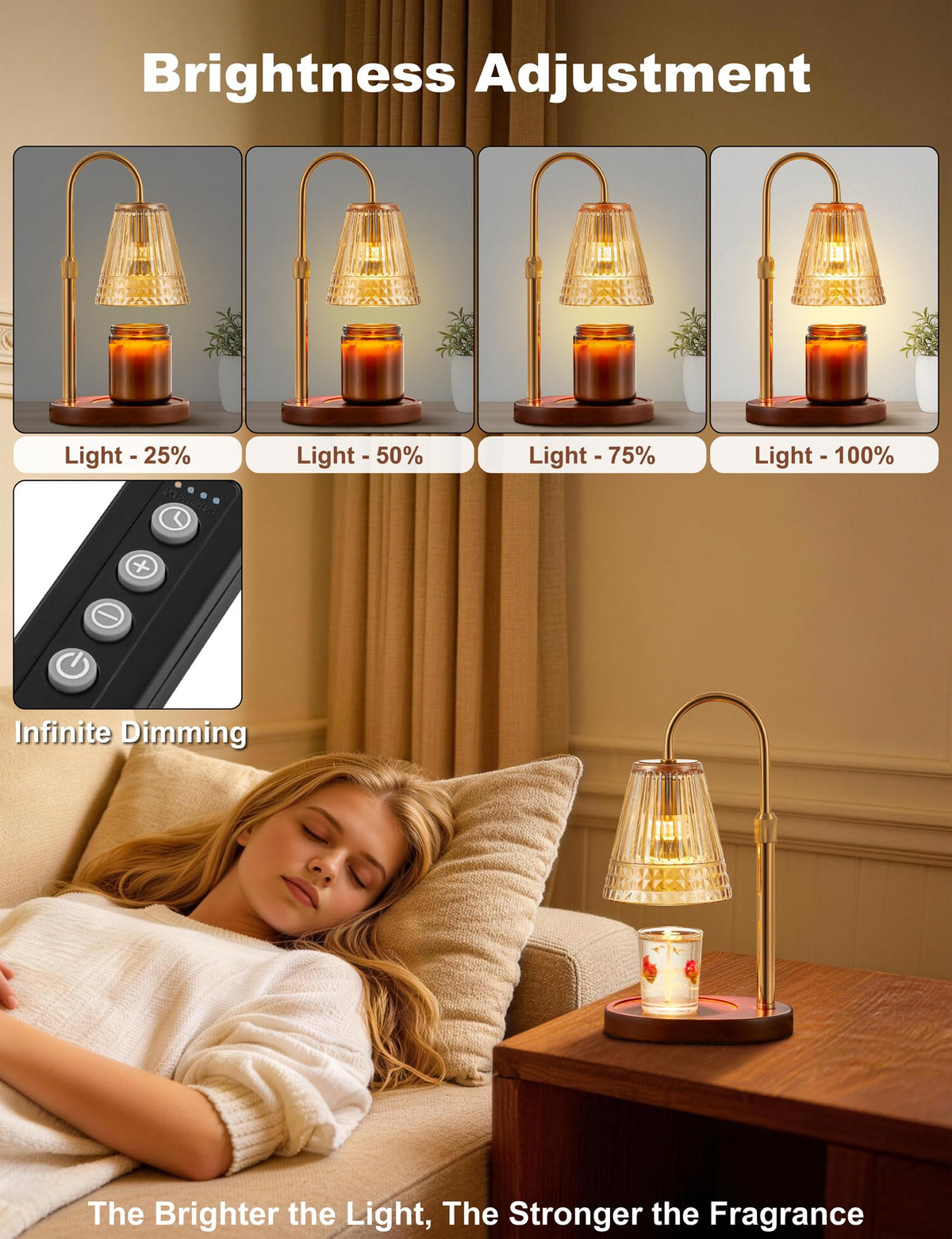 Candle Warmer Lamp with Dimmer & Timer, Adjustable Height, Amber-gold K66013