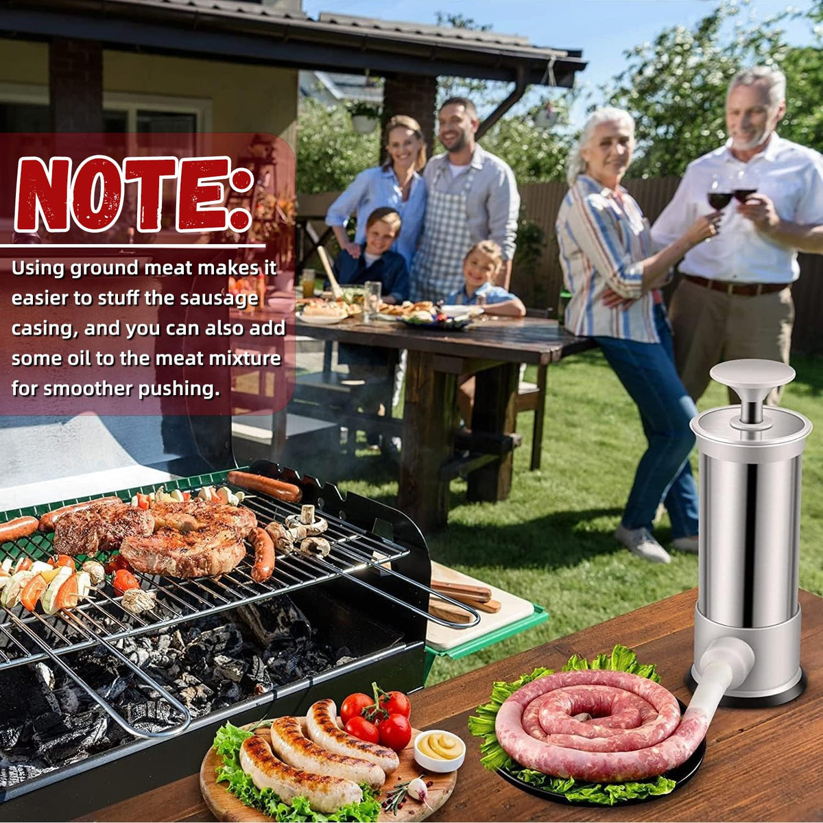 2.2lb Stainless Steel Sausage Stuffer with 4 Stuffing Tubes H744
